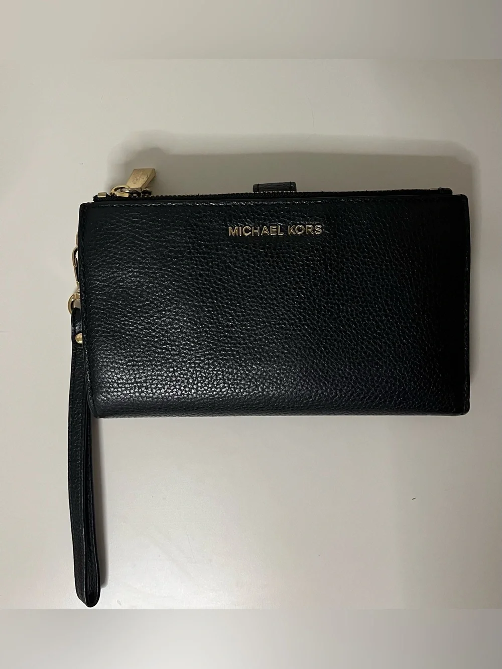 Michael Kors Black Leather Wristlet Wallet with Gold Hardware